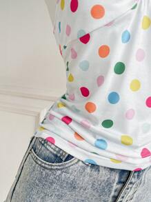 SHEIN Unity Valentine's Day Polka Dot Bowknot Ruffle Halter Neck Camisole - Multicolor - View 4