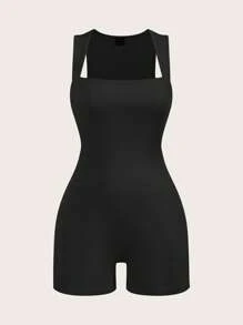 SHEIN BASICS 2 件套纯色针织连体裤，修身，有领，无袖，休闲风格，女士 - 紫色 - 查看 5