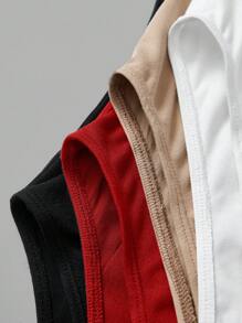 SHEIN BASICS 4pcs/Set Casual Solid Color Knit Crew Neck Short Sleeve Fitted Bodysuit For Women/Summer - Red - View 6