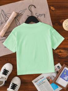 SHEIN Dziewczęca koszulka z krótkim rękawem i okrągłym dekoltem, minimalistyczna i modna do codziennego noszenia