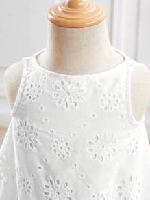 Babygirl 可爱白色花卉图案无袖连衣裙，夏季 - 白色 - 查看 3