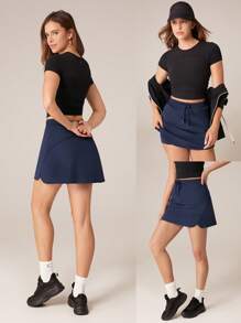 GLOWMODE Soft Skin-Friendly Adjustable Drawstring Pleated Waist Hip Line Skirt With Built-In Shorts Side Pockets Non-Slip Grips Daily Casual Wear