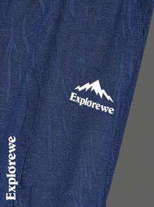 SHEIN Tween-Jungen 2-teiliges Set mit kurzärmligem Oberteil und Shorts mit Berg- und Buchstaben-Print - Blau - Übersicht 6