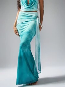 MISSGUIDED Chân váy Maxi xếp nếp có chi tiết buộc bên hông hiệu ứng ombre mặc đi nghỉ ở bãi biển trang trọng cho buổi tiệc tối mùa hè váy dài bồng bềnh - Nhiều màu - Xem 1