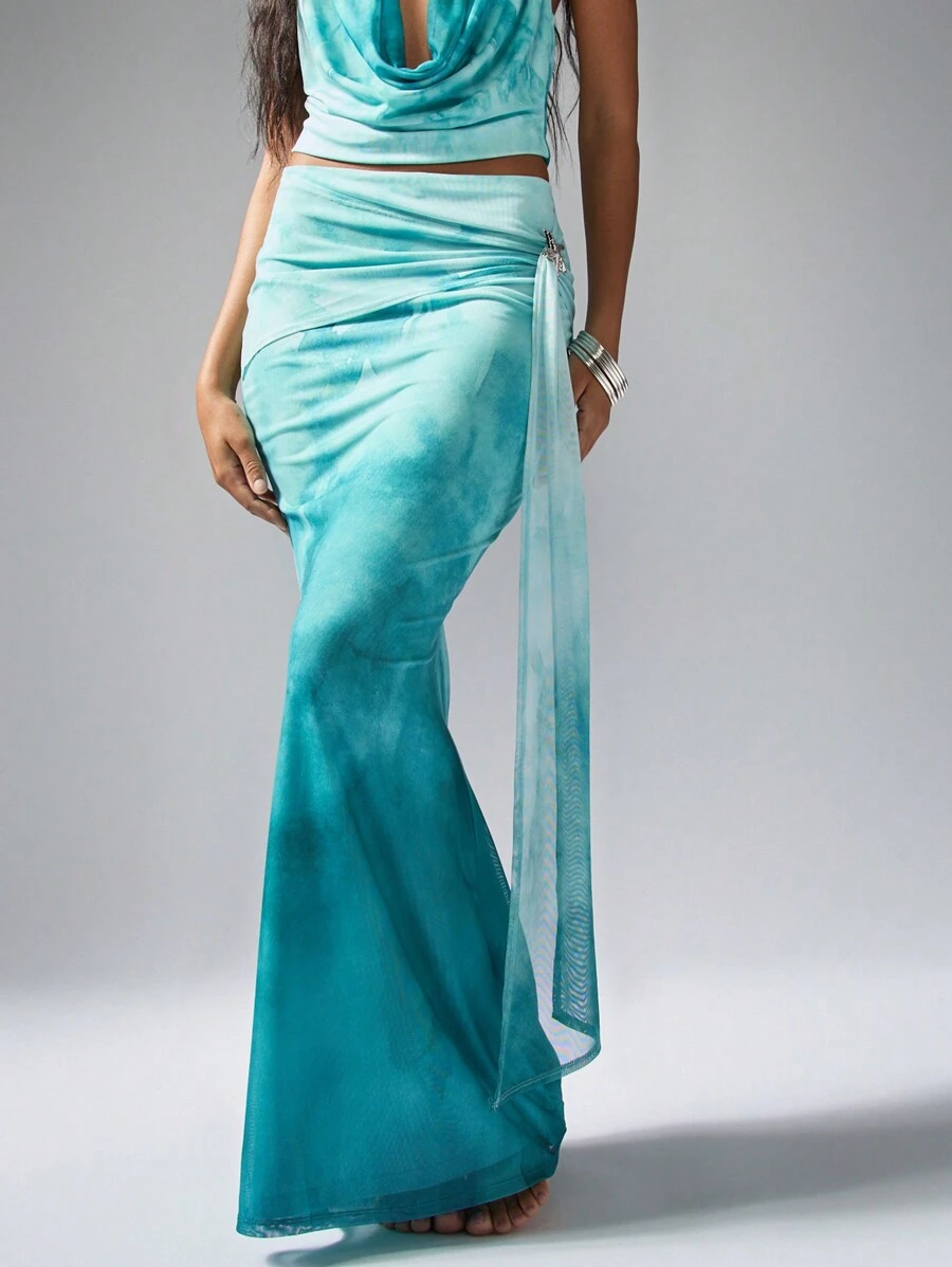 MISSGUIDED Chân váy Maxi xếp nếp có chi tiết buộc bên hông hiệu ứng ombre mặc đi nghỉ ở bãi biển trang trọng cho buổi tiệc tối mùa hè váy dài bồng bềnh - Nhiều màu - Xem 1