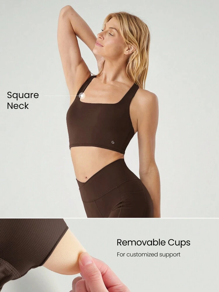 FeatherFit™ 트위스트 액티브 스퀘어 네크라인 탱크 가벼운 서포트 로우 임팩트 요가 데일리