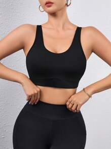 Easithlete Áo ngực thể thao thoải mái Criss-Cross Back, thời trang tối giản cho giải trí và mặc hàng ngày - màu đen - Xem 3