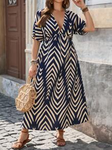 SHEIN VCAY Plus Size Women's Simple Daily Short Sleeve Dress, Holiday Dress, Boho Dresses For Women, Summer Maxi Dress Women, Country Outfits Women, Rave Outfits Festival - Navy Blue - View 6