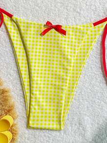 Swim Mod Bộ bikini họa tiết kẻ caro trang trí nơ đi biển cho nữ, in ngẫu nhiên - Màu vàng - Xem 4