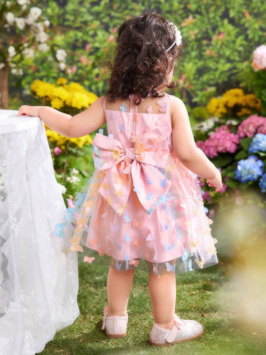 Babygirl 可爱蝴蝶结网眼夏装 - 粉色 - 查看 1