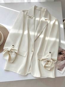 Franclia Women's Solid Color Minimalist Casual Mid-Sleeve Metal Button Thin Blazer