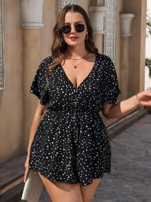 Celure Plus Size V-Neck Short Sleeve Jumpsuit, Casual For Vacation - Black - View 8