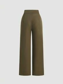 SHEIN Clasi Women Casual Versatile Solid Color Straight Leg Pants - Khaki - View 2