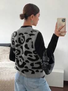 Siren Gaze Damska jednorzędowa kamizelka z dekoltem w serek i nadrukiem w panterkę, swobodna na jesień/zimę