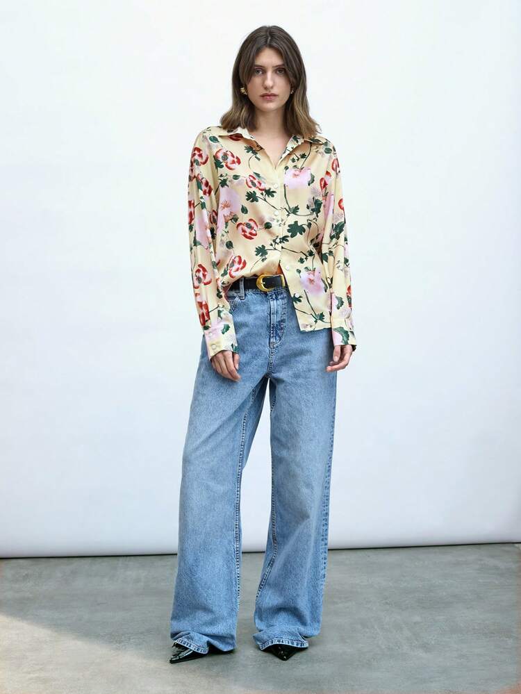 SHEIN Maija Women's Floral Print Long Sleeve Shirt, Fashion Versatile Modern Urban Charming Slimming Casual Comfortable, Spring/Summer