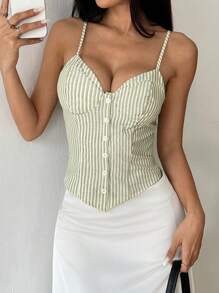 Flirla Damski top w paski z odkrytym przodem, Cami, wiosna/lato
