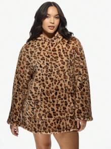 MISSGUIDED PLUS Cozy Plush Hooded Fleece Lounge Robe For Fall Winter Plus Size Long Sleeve Comfort Hoodie Leisure Home Wear Loungewear - Multicolor - View 3