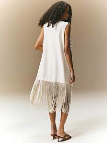 Poéselle Women's Sleeveless Fringe Hem Casual Blouse, Suitable For Leisure And Holiday