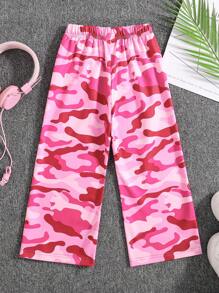 年轻男孩字母迷彩印花松紧腰阔腿休闲运动裤 - 粉色 - 查看 2