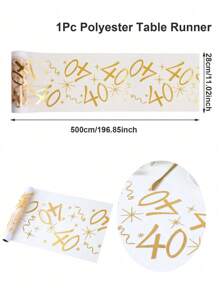 SHEIN 1 件 28*275cm/28*500cm 金色 18、30、40、50、60、70 生日快乐图案涤纶桌布，生日派对装饰用品，生日派对家居餐桌装饰用品 - 金色 - 查看 16