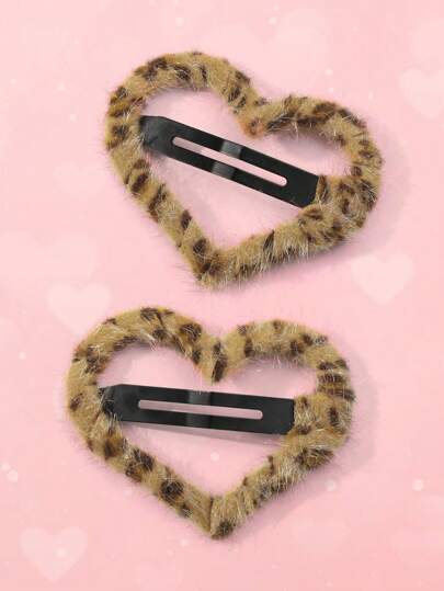 Kawaii قطعتان مشبك شعر وبنات مزخرفة بنمط فهد وشكل قلب من القماش الرقيق، مناسبة للبنات والنساء، ممتازة للارتداء اليومي والهدايا، مشابك شعر جذابة