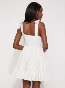 SHEIN Unity Dress Spring Tie Shoulder Deep V-Neck Knee Length Festival Summer Office Siren Gyaru Old Money Style Wedding Guest Special Occasion For Bridal Dinner Prom Thanksgiving Christmas NYE New Years Eve Outfits For Women - Black and White - View 2