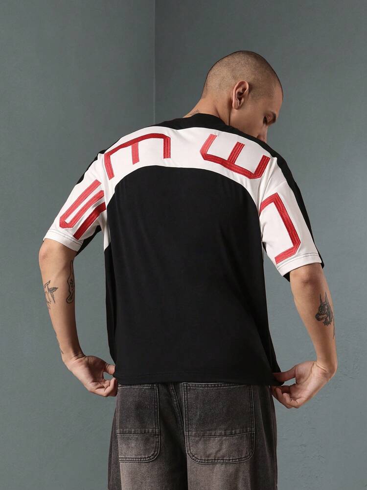SUMWON Athletic Varsity T-Shirt Sporty Shoulder Panel Design Two-Tone Short Sleeve Cotton Jersey Tee Streetwear Urban Style Casual Summer Comfort Fit