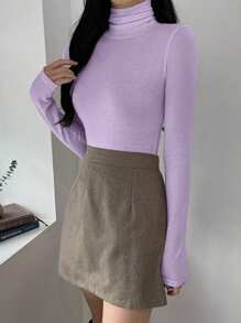 DAZY Women Solid Color Long Sleeve Slim Fit Crew Neck Tight Knit T-Shirt