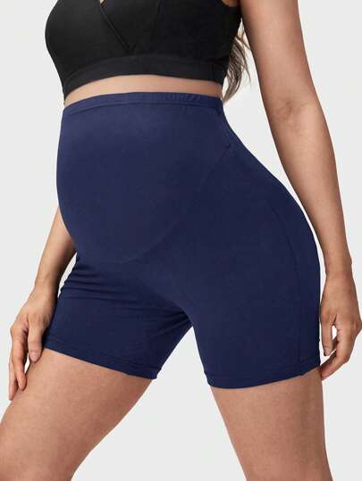SHEIN Maternity Solid Color High Waisted Casual Versatile Short Leggings