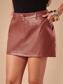 Forever 21 Ladies Faux Crocodile Texture Mini Skirt - Brown - View 3