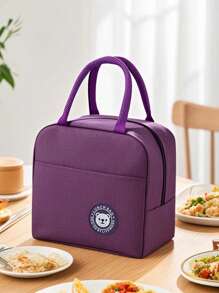 1 件 Bear Label 隔热午餐袋，大容量可重复使用的午餐手提袋，采用防水便携式设计，非常适合学校和办公室 - 保持食物新鲜美味，便当袋，手提包，厨房野餐 - 紫色 - 查看 5