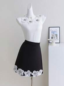 2pcs Teen Girls Floral Print Top & Skirt Set, Casual Elegant Outfits For Spring/Summer/Autumn