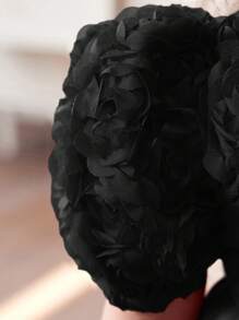 SHEIN Fern Glow  Elegant Floral Hollow Out Short Sleeve Black Dress