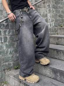 Men's Loose Casual Jeans With Pockets, Everyday Wear - Grey - View 7