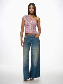 MISSGUIDED Floral One Shoulder Crop Top Summer Spring Fitted Party Club Casual Date Night Fashion Statement Pink Blouse