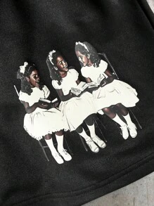 Manfinity VCAY Men's Letter Print Drawstring Waist Casual Loose Knit Shorts - Black - View 4