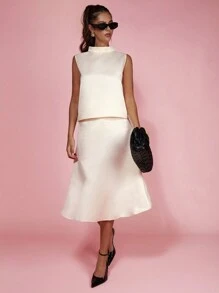 COSMINA Women Elegant Formal Skirt, Suitable For Office, Daily Wear, Siren, Blogger Same Style, , Old Money Style, Summer - Beige - View 4