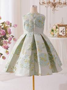 SHEIN Leap Crew Tween Girls Elegant Floral Jacquard Sleeveless Dress - Blue - View 9