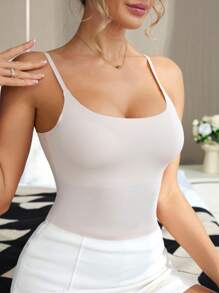 SHEIN 1pc Women's Casual Solid Color Ribbed Camisole Top - Dusty Pink - View 3