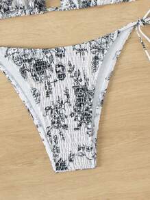 SHEIN Swim Springbreak Floral Pattern Bikini Set, Style ID: 522878 - Black and White - View 3