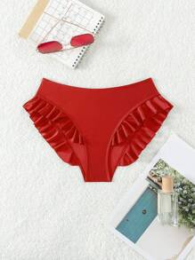 SHEIN Swim 2026 Spring/Summer New Red Side High-Cut Floral Trim Cute Vacation Bikini Bottoms - Red - View 7