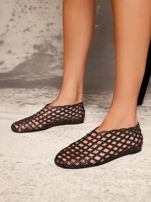 SHUZIA 设计师灵感女士橡胶网眼闪光黑色芭蕾平底鞋——时尚、透气且百搭