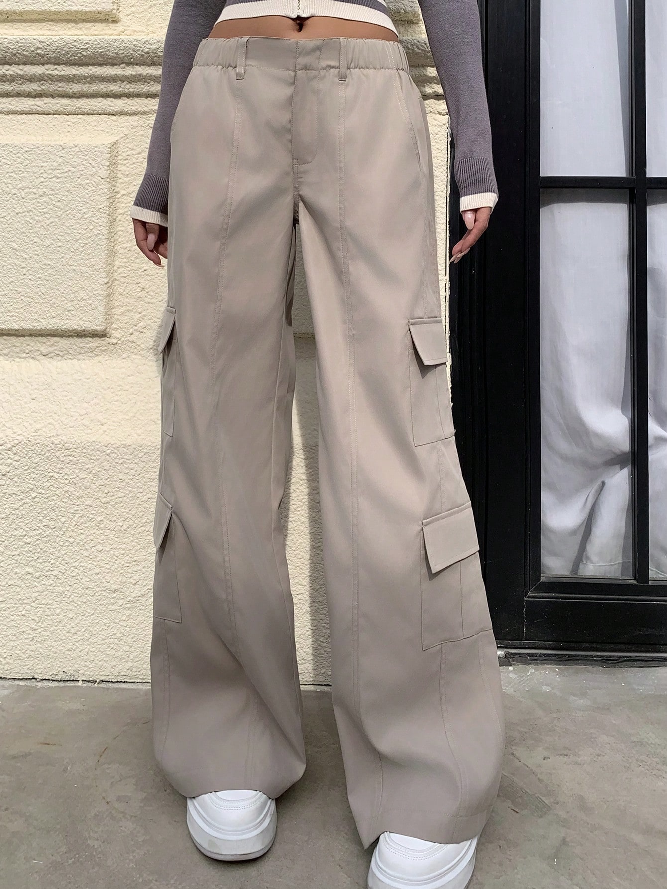 SHEIN EZwear بنطلون سروال كاجوال واسع من النساء بل...