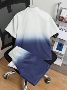 SHEIN Leap Crew 2pcs/Set Tween Boy Casual Street Stylish 3D Cargo Pockets Ombre Loose Comfortable Woven Short Sleeve Shirt And Elastic Waist Versatile Shorts Outfit, Suitable For Outdoor, School, Daily Casual, Sports, Spring/Summer - Multicolor - View 4