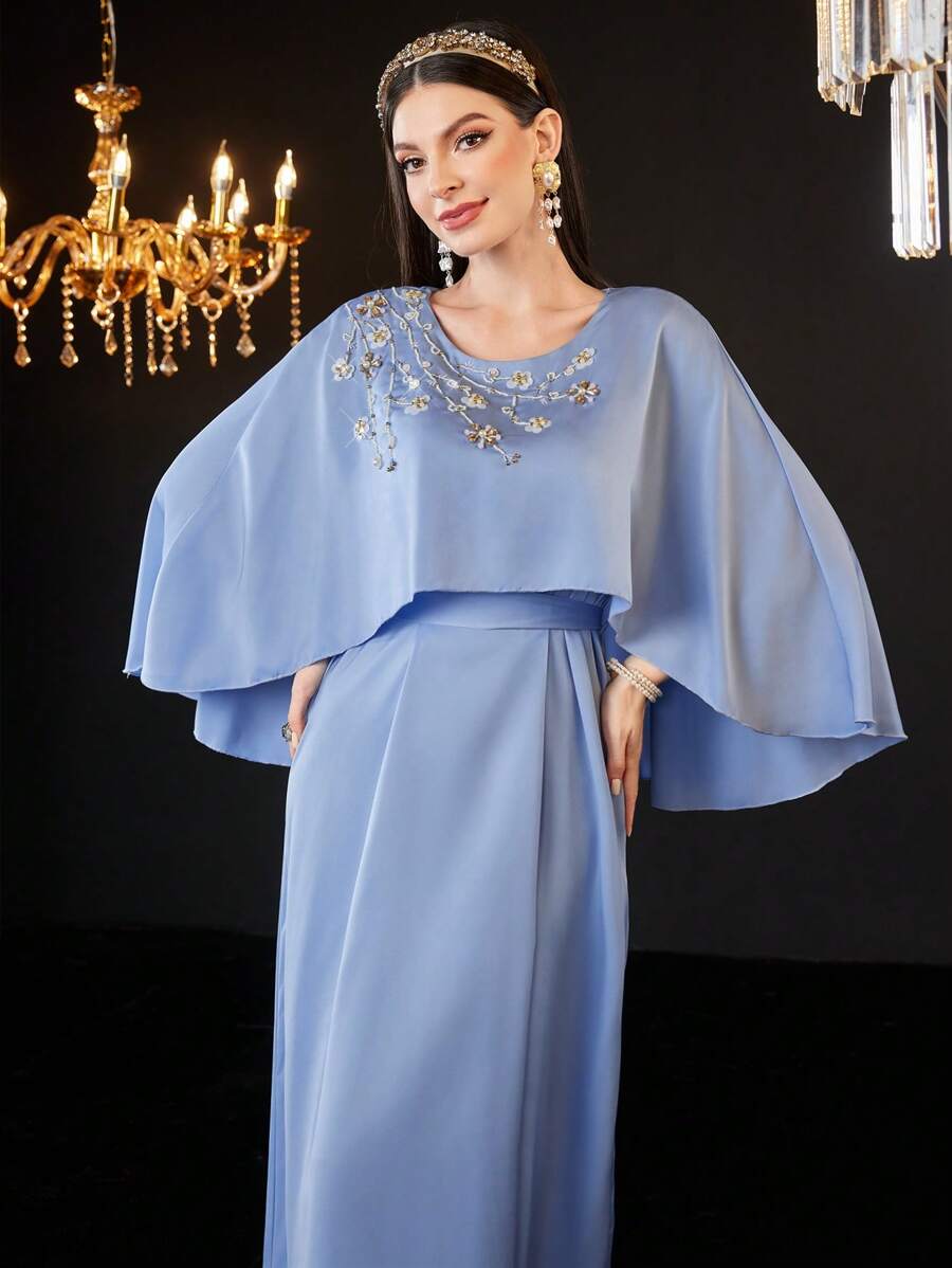 Al Najma 女士优雅浪漫花卉点缀珍珠刺绣派对礼服 - 藍色 - 查看 1