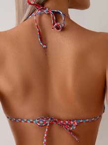 SHEIN Swim Women's Sexy V-Neck, Spaghetti Strap, Halter Neck Bohemian Style Random Print Top And High Waisted Bikini Set, Summer - Multicolor - View 5