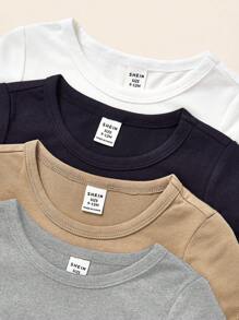 SHEIN Leap Crew Baby Boy Casual Minimalist Short Sleeve Crew Neck Top, Suitable For Summer - Multicolor - View 3