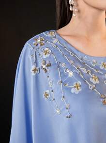 Al Najma 女士优雅浪漫花卉点缀珍珠刺绣派对礼服 - 藍色 - 查看 7
