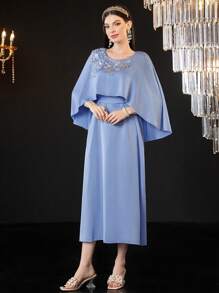 Al Najma 女士优雅浪漫花卉点缀珍珠刺绣派对礼服 - 藍色 - 查看 8