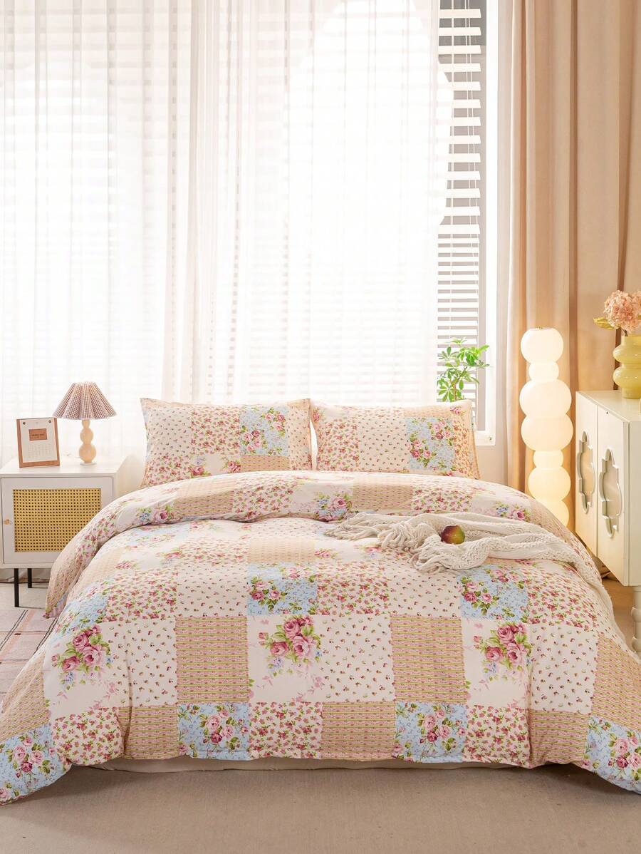 Cirelle 3 件套花卉图案羽绒被套套装(1 个羽绒被套和 2 个枕套)柔软亲肤羽绒被套床上用品套装,适合家庭使用,四季床单套装 - 彩色 - 查看 1